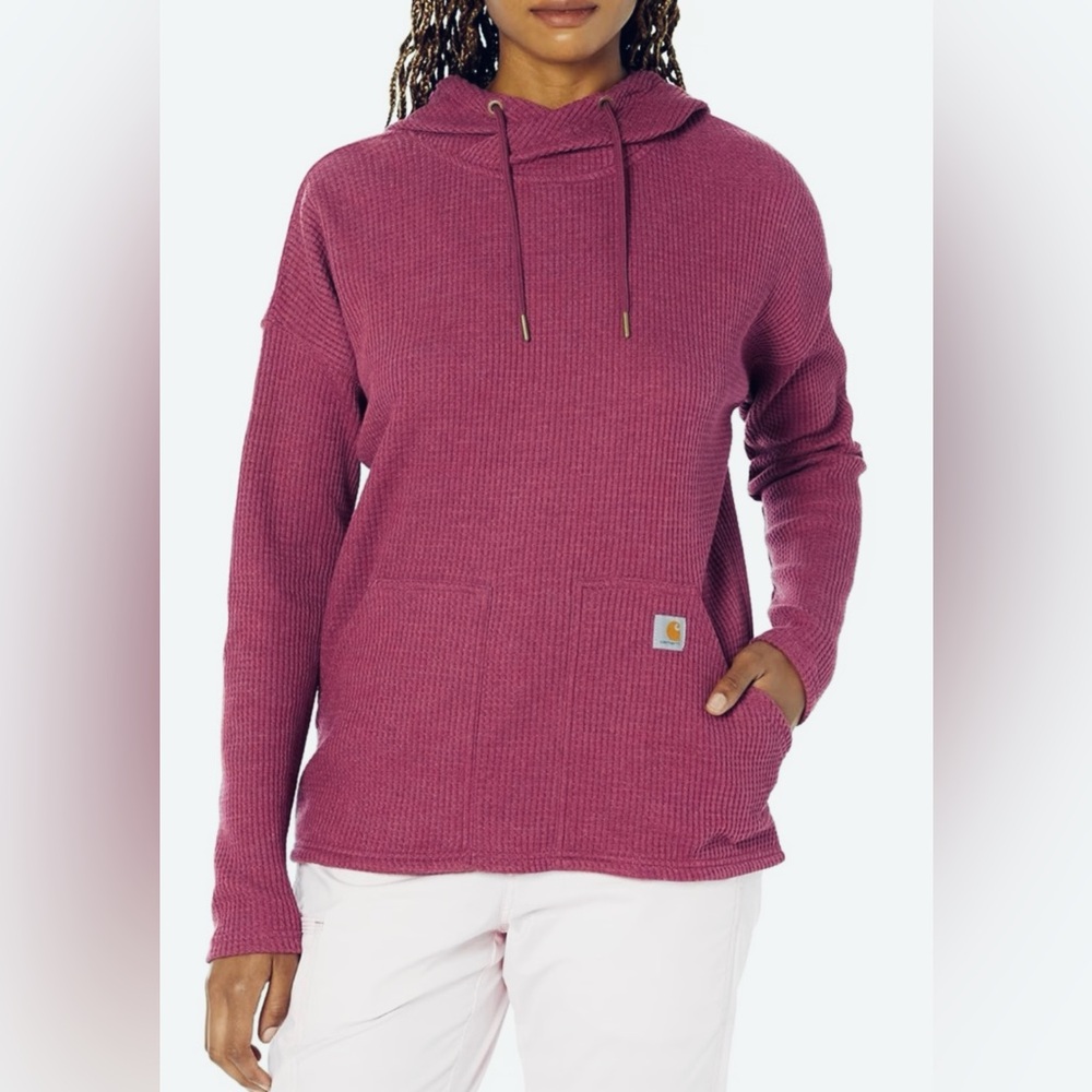 Carhartt Women's Relaxed Fit Thermal Hoodie Waffle Knit Long-Sleeve Berry Size M